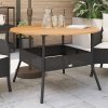 Stół ogrodowy z akacjowym blatem, czarny, Ø110x71 cm, rattan PE