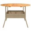 Stół ogrodowy z akacjowym blatem, beż, Ø110x71 cm, rattan PE