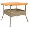 Stół ogrodowy z akacjowym blatem, beż, Ø110x71 cm, rattan PE