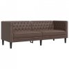 Sofa Chesterfield, 3-os., brązowa, tapicerowana sztuczną skórą