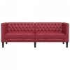Sofa Chesterfield, 3-os., bordowa, tapicerowana sztuczną skórą