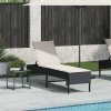Leżak z poduszką Czarny 55x200x44cm polirattan