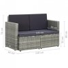 2-osobowa sofa ogrodowa z poduszkami, polirattan, szara