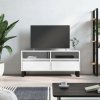 Szafka pod TV, wysoki połysk, biała, 100x34,5x44,5 cm