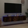 Ścienne szafki TV z LED, 2 szt., przydymiony dąb, 80x35x31 cm