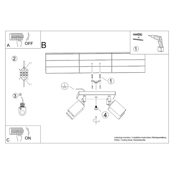 Plafon WINX 4 czarny/chrom