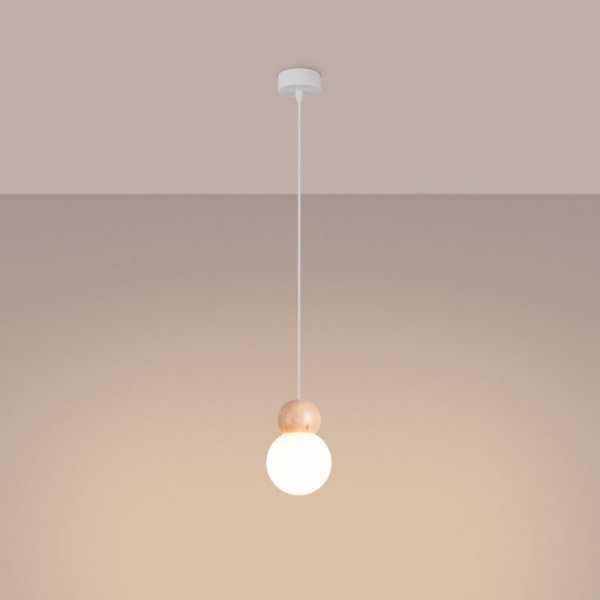 Lampa wisząca PEKKA 1 biała/naturalne drewno