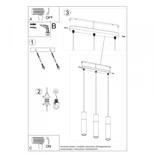 Lampa wisząca PABLO 3L biała