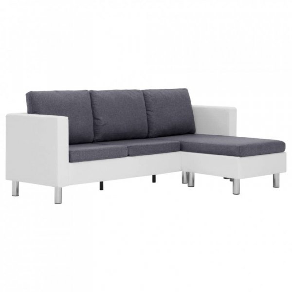 3-osobowa sofa z poduszkami, biała, sztuczna skóra