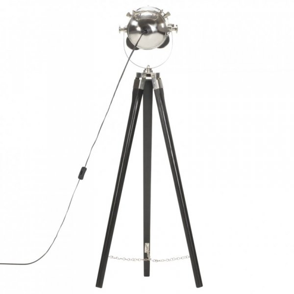 Lampa podłogowa na trójnogu, czarna, lite drewno mango, 97 cm