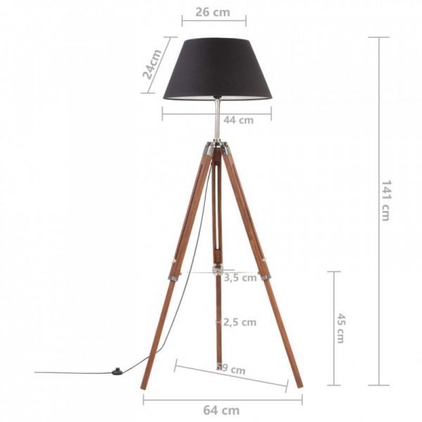 Lampa podłogowa na trójnogu, brązowo-czarna, tek, 141 cm