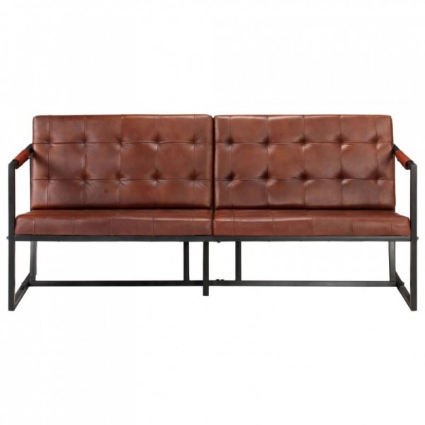 Sofa 3-osobowa, brązowa, naturalna skóra kozia
