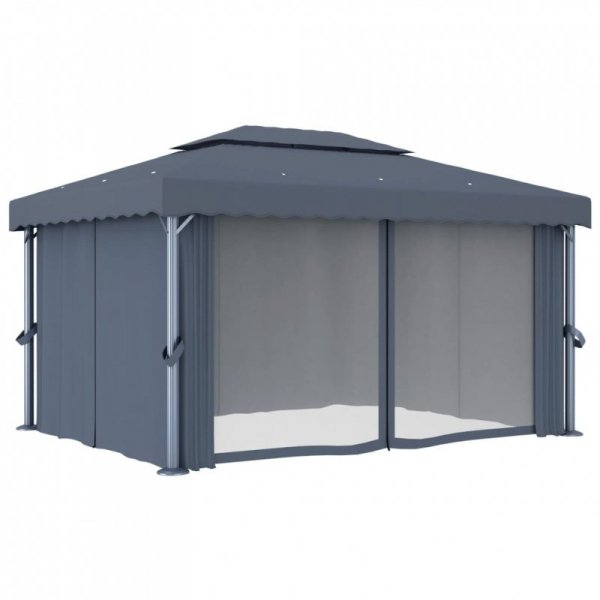 Altana ogrodowa z zasłonami, 4 x 3 m, antracytowa, aluminium