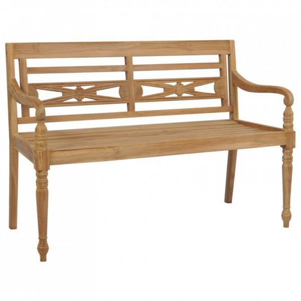 Ławka Batavia z poduszką taupe, 120 cm, lite drewno tekowe