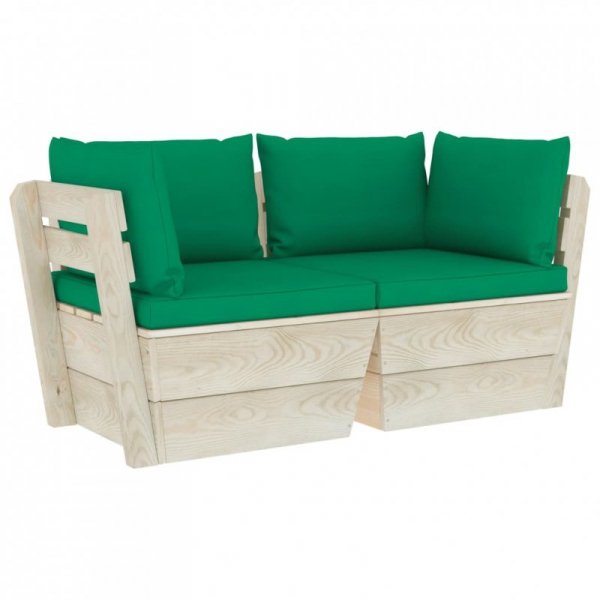 Ogrodowa sofa 2-osobowa z palet, z poduszkami, drewno świerkowe