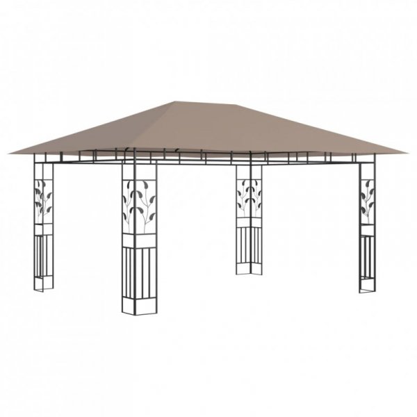Altana z moskitierą i sznurem lampek LED, 4x3x2,73 cm, taupe