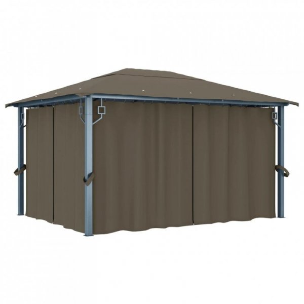 Altana z zasłonami i lampkami LED, 4x3 m, taupe, aluminium