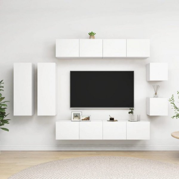 8-cz. zestaw szafek TV, biały, materiał drewnopochodny