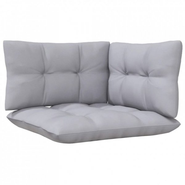 3-osobowa sofa ogrodowa z szarymi poduszkami, drewno sosnowe