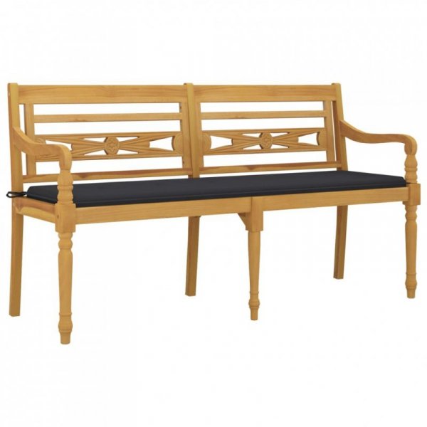 Ławka Batavia z antracytowy poduszką,150 cm, lite drewno tekowe