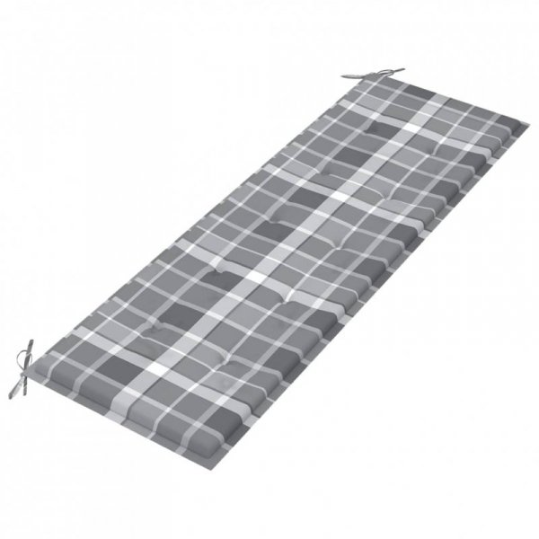 Ławka Batavia z poduszką w szarą kratę, 150 cm, lity tek