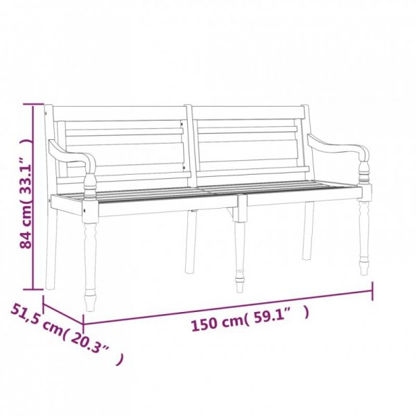 Ławka Batavia z antracytowy poduszką,150 cm, lite drewno tekowe