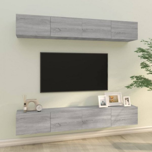 Ścienne szafki TV, 4 szt., szary dąb sonoma, 100x30x30 cm