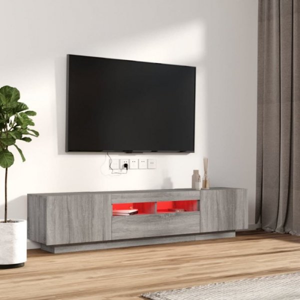 Zestaw 2 szafek TV z oświetleniem LED, szary dąb sonoma