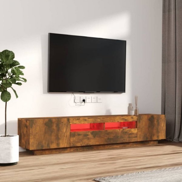 Zestaw 2 szafek TV z oświetleniem LED, przydymiony dąb