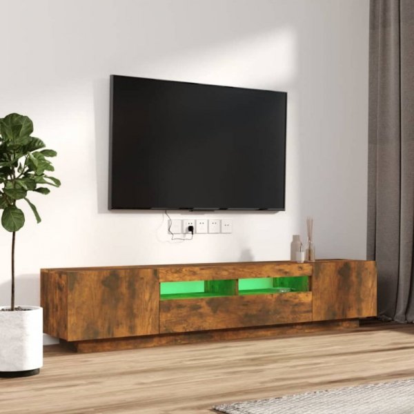 Zestaw 2 szafek TV z oświetleniem LED, przydymiony dąb