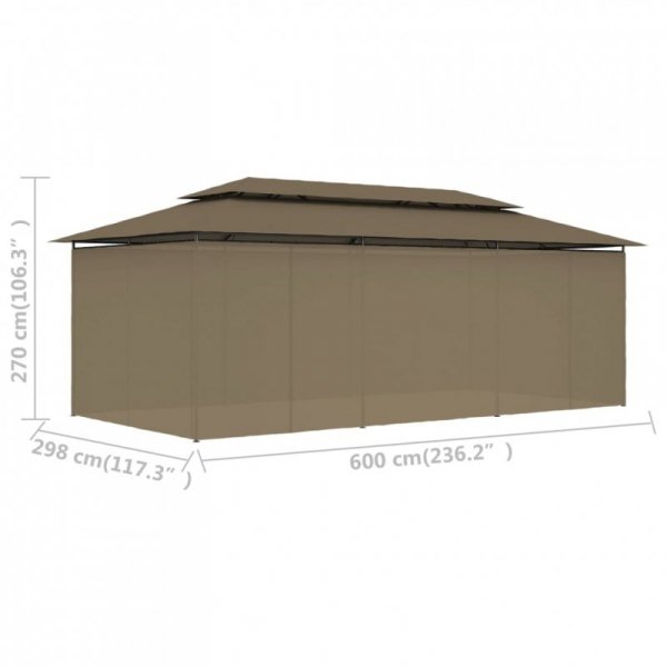 Altana z zasłonami, 600x298x270 cm, kolor taupe, 180 g/m²