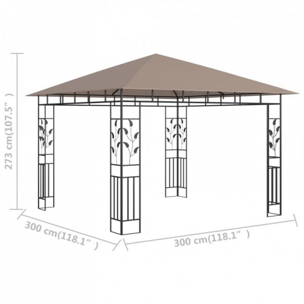 Altana ogrodowa z moskitierą, 3x3x2,73 m, kolor taupe, 180 g/m²