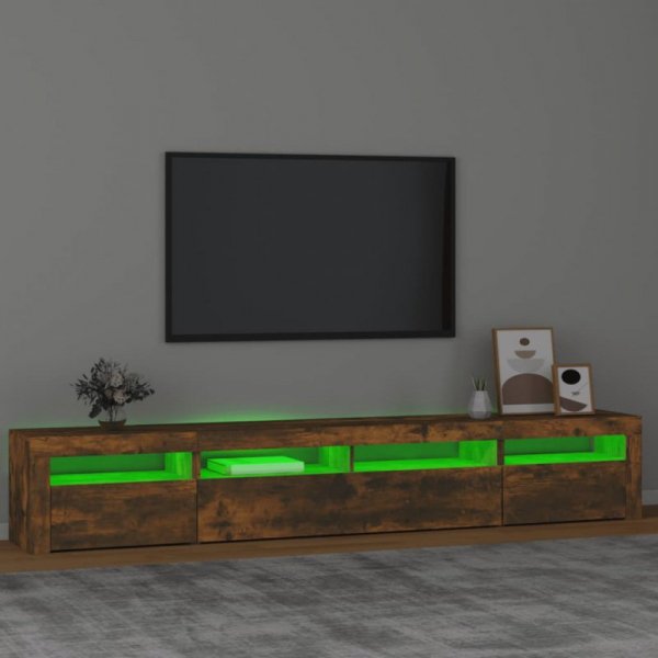 Szafka pod TV z oświetleniem LED, przydymiony dąb, 240x35x40 cm