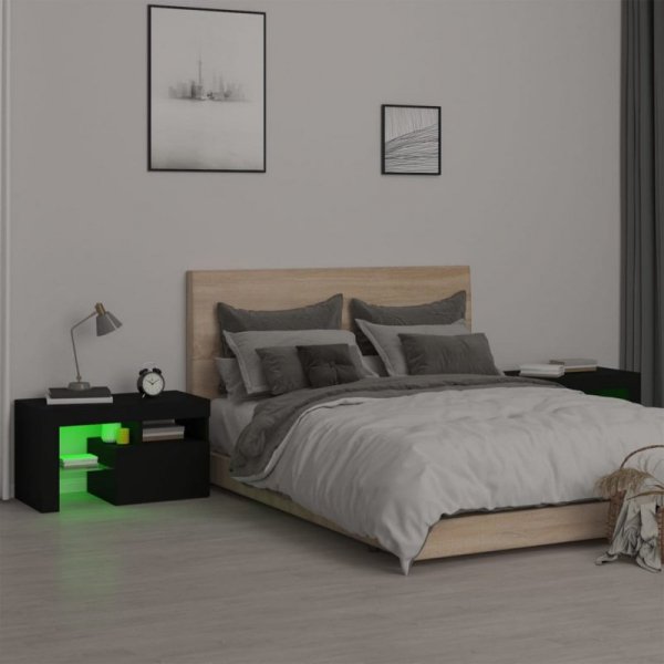 Szafki z oświetleniem LED, 2 szt., czarne, 70x36,5x40 cm