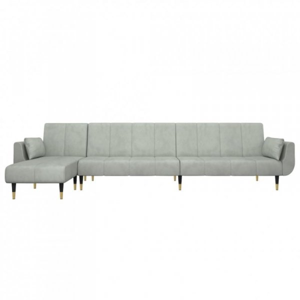 Sofa rozkładana L, jasnoszara, 275x140x70 cm, aksamit