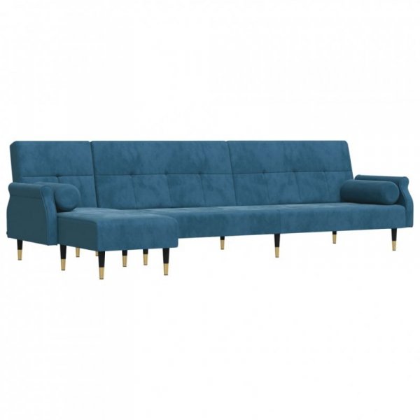 Sofa rozkładana L, niebieska, 271x140x70 cm, aksamit