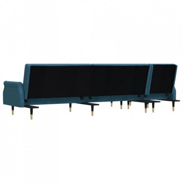 Sofa rozkładana L, niebieska, 271x140x70 cm, aksamit