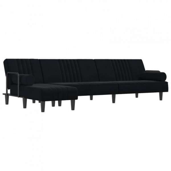 Sofa rozkładana L, czarna, 260x140x70 cm, aksamit