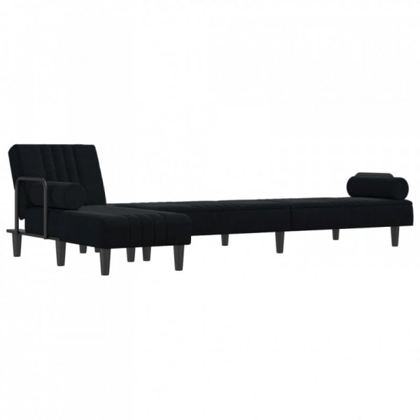 Sofa rozkładana L, czarna, 260x140x70 cm, aksamit