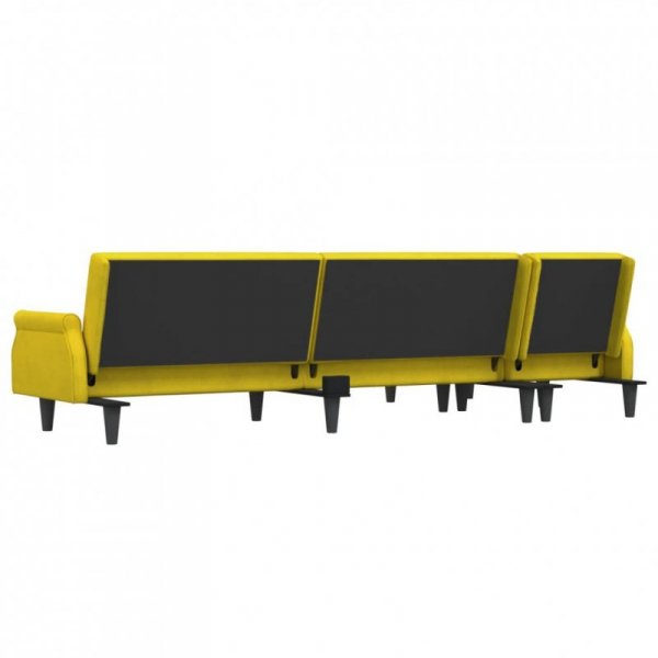 Sofa rozkładana L, żółta, 271x140x70 cm, aksamit