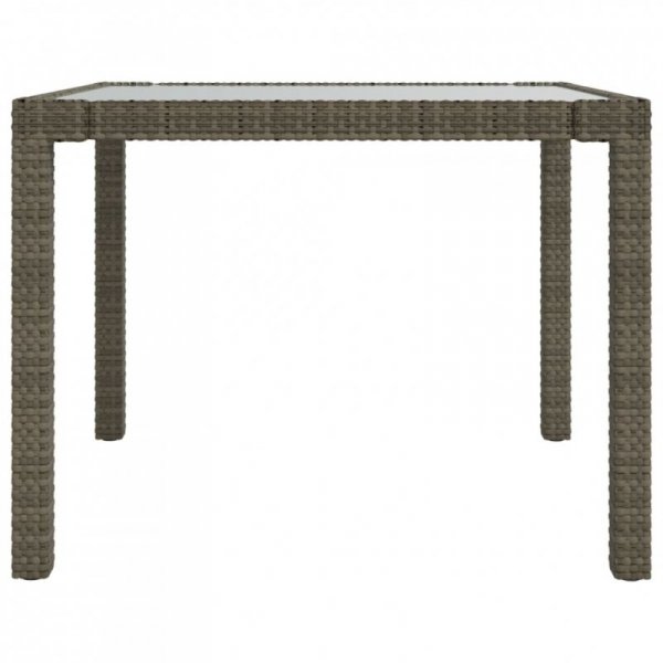 Stół ogrodowy, 90x90x75 cm, szkło i rattan PE, szary