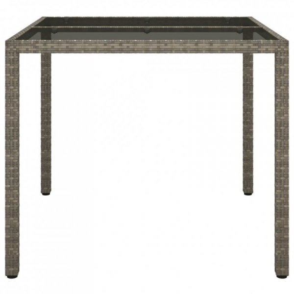 Stół ogrodowy, 90x90x75 cm, szkło i rattan PE, szary