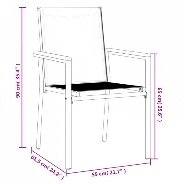 Krzesła ogrodowe, 6 szt, czarne, 55x61,5x90cm, textilene i stal