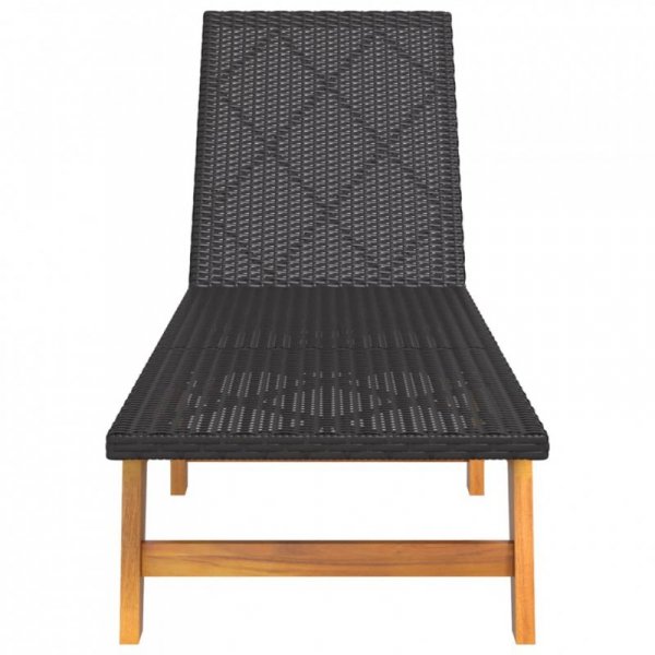 Leżak, czarno-brązowy, rattan PE i lite drewno akacjowe