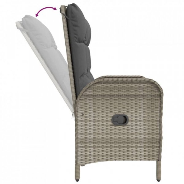 Rozkładana ławka ogrodowa, poduszki, 107 cm, rattan PE, szara