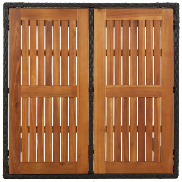 Stół ogrodowy, drewniany blat, czarny, 90x90x75 cm, rattan PE
