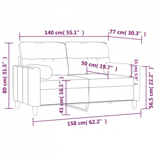 2-osobowa sofa z poduszkami, jasnoszara, 140 cm, tkanina