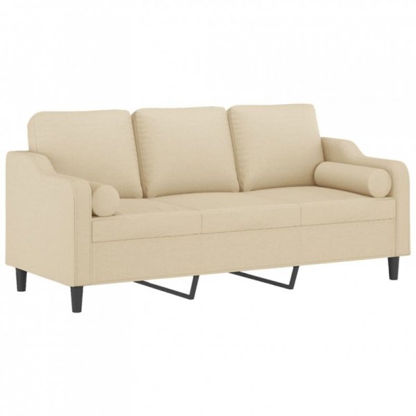 3-osobowa sofa z poduszkami, kremowa, 180 cm, tkanina