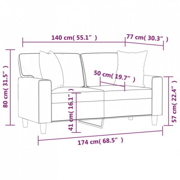 2-osobowa sofa z poduszkami, czarna, 140 cm, sztuczna skóra