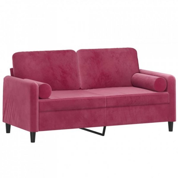 2-osobowa sofa z poduszkami, winna czerwień, 140 cm, aksamit